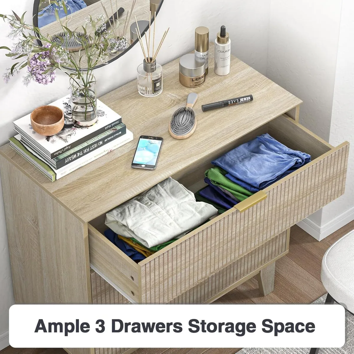 3 Drawer Chest Dresser for Bedroom Wood Tall of - Image 3