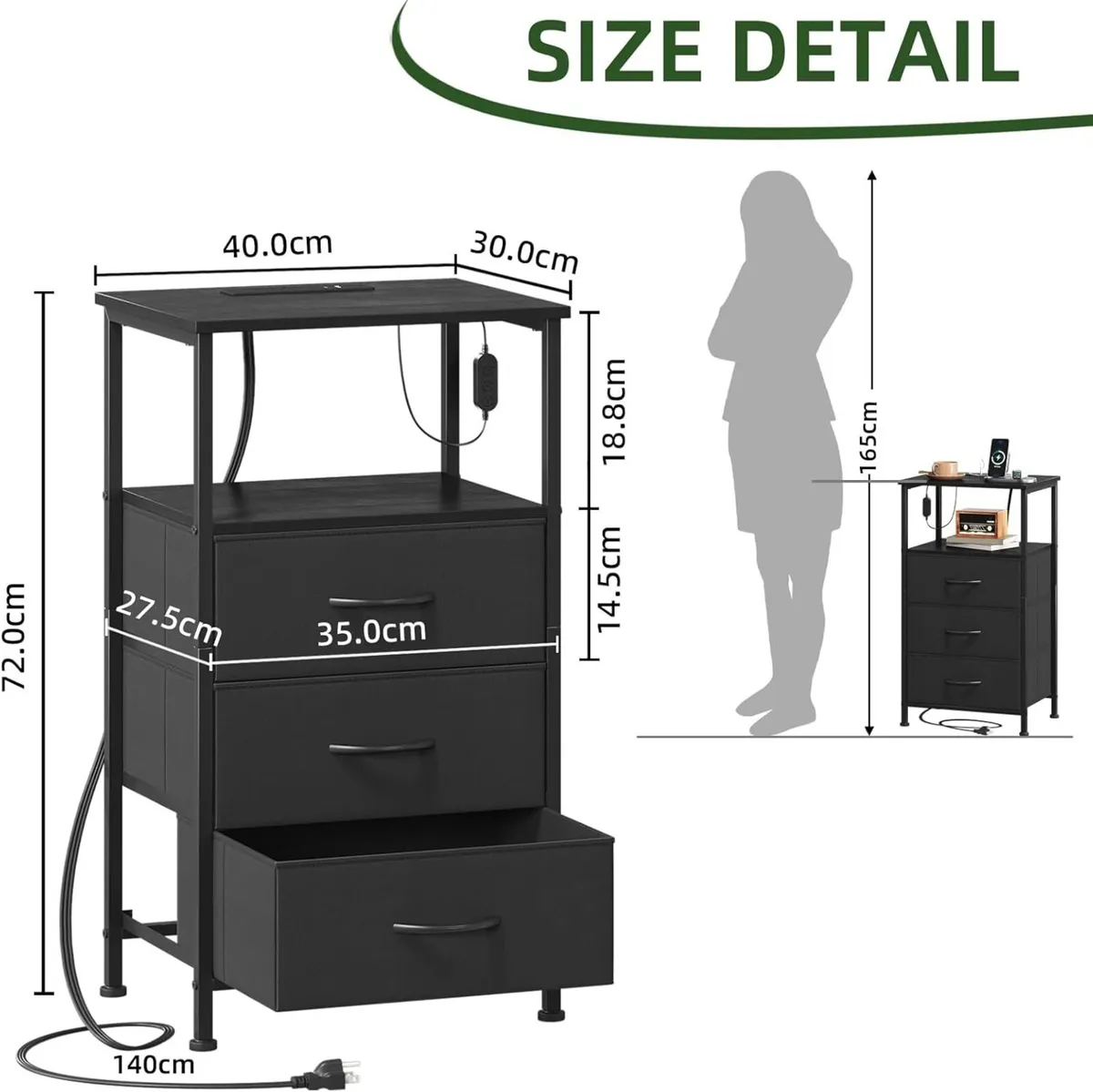3 Drawers Chest of for Bedroom with Charging - Image 3