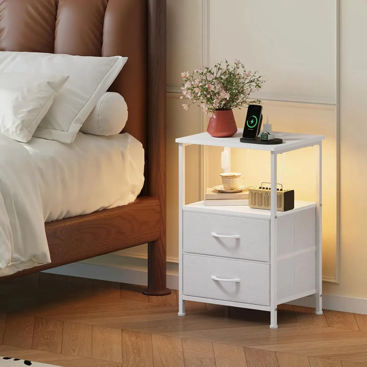 Bedside Table Set of 2 with Charging Station and - Image 2