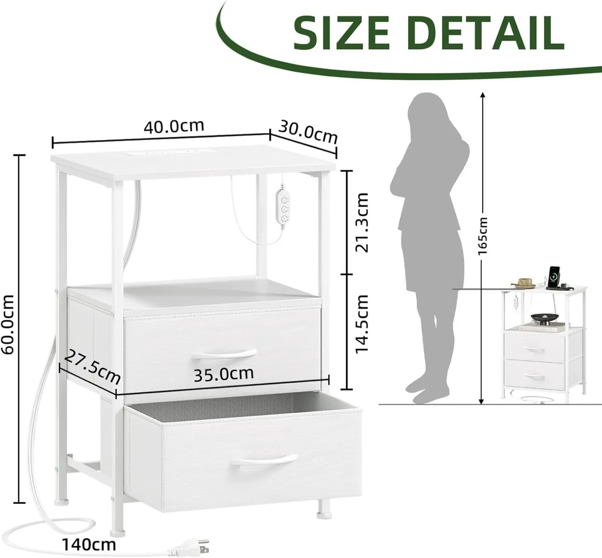 Bedside Table Set of 2 with Charging Station and - Image 3