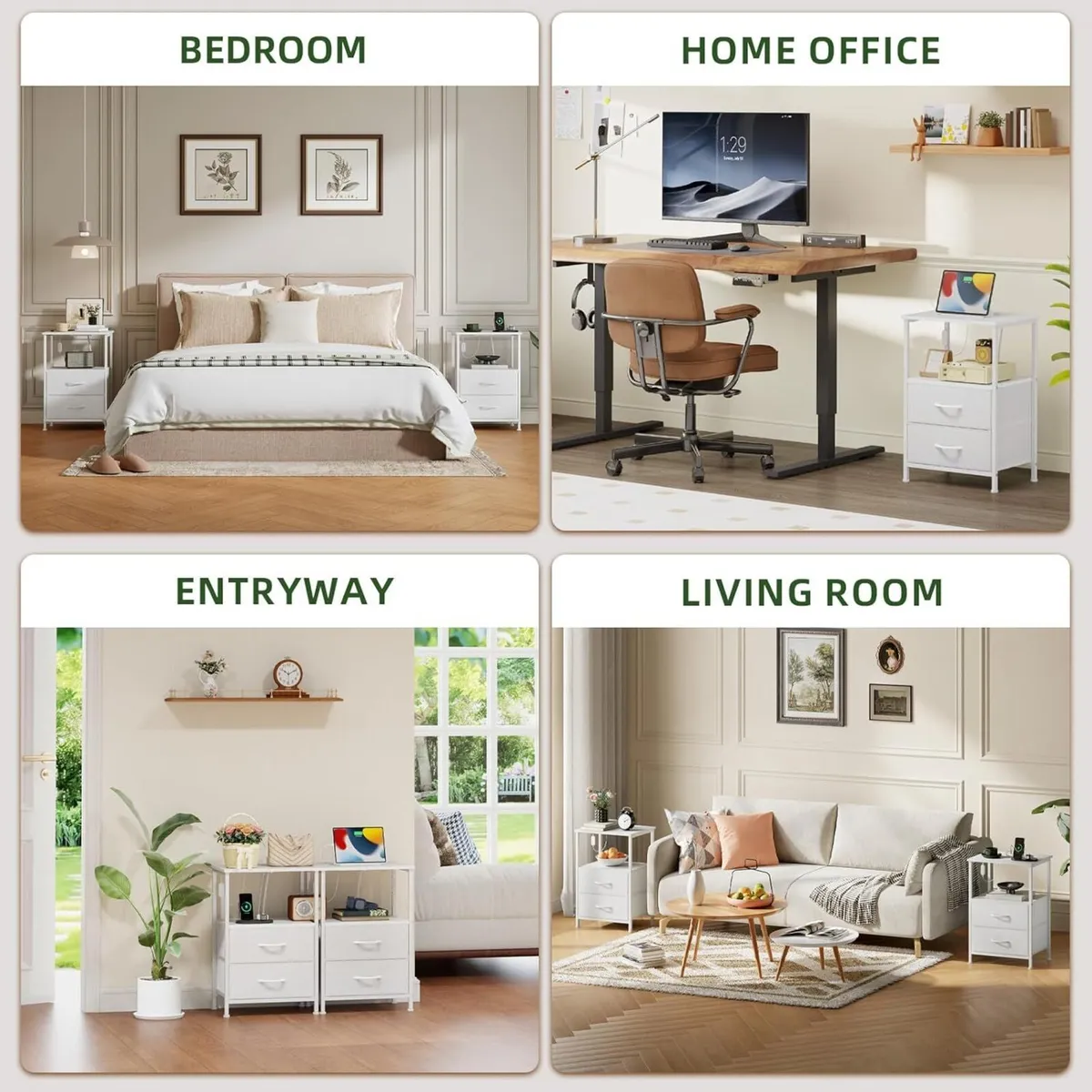 Bedside Table Set of 2 with Charging Station and - Image 4