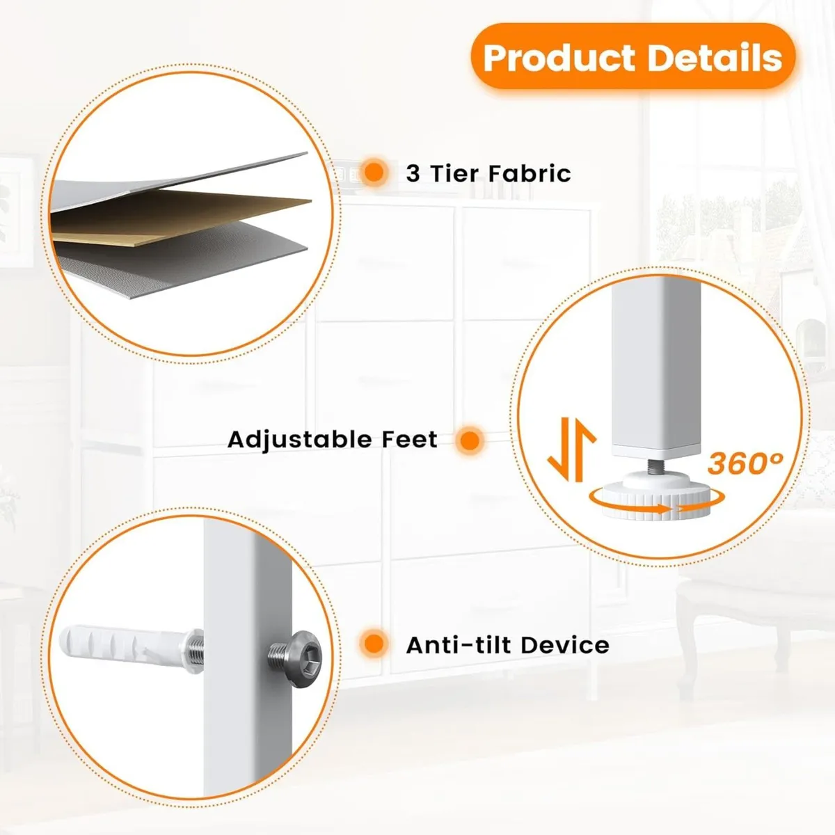 Chest of Drawers Bedroom Tall Dresser with 10 - Image 4