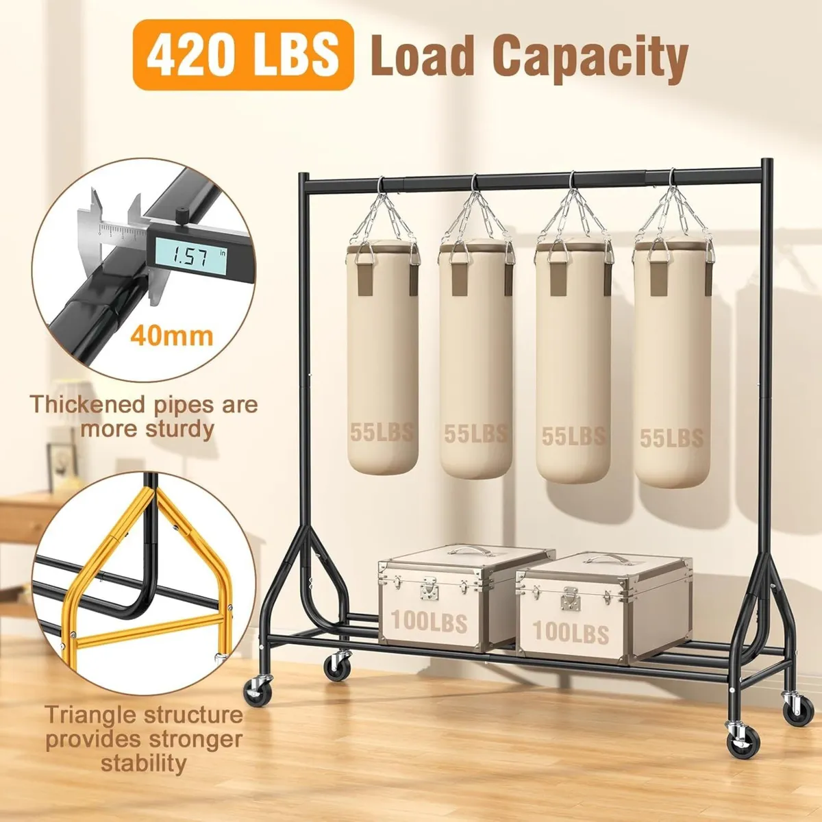 Heavy Duty Clothes Rail Load 180 KG 150 cm - Image 4