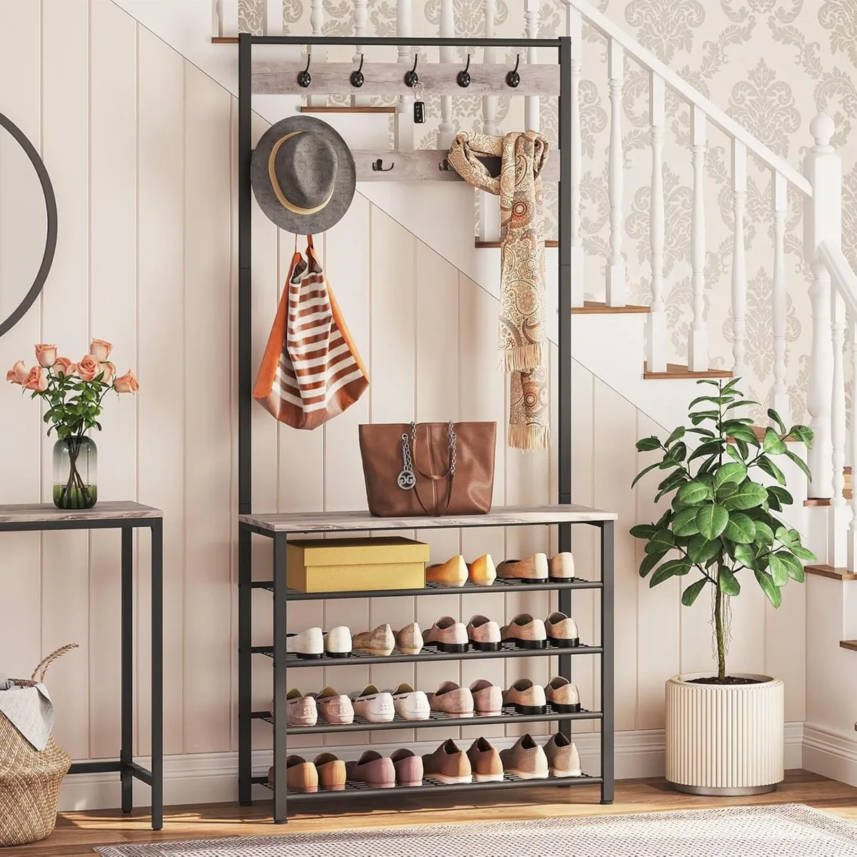 Coat Stand Rack with Shoe Storage Free Standing - Image 2