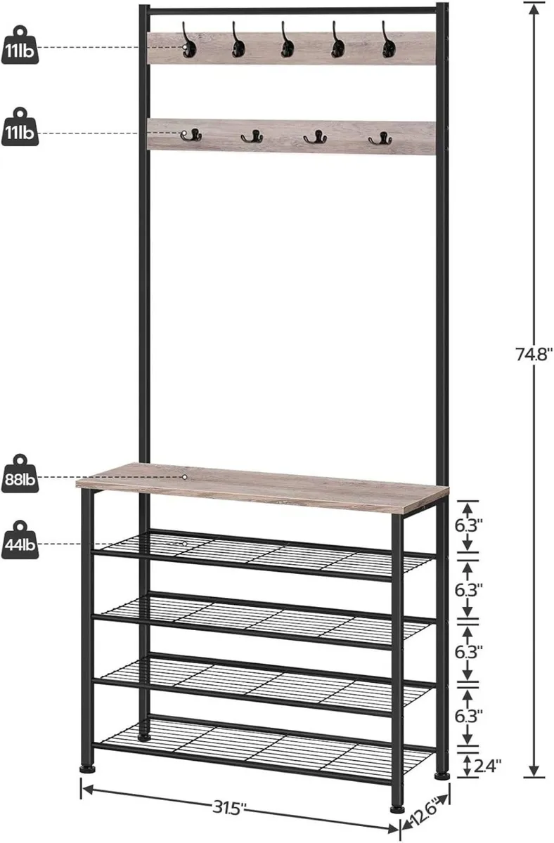 Coat Stand Rack with Shoe Storage Free Standing - Image 3
