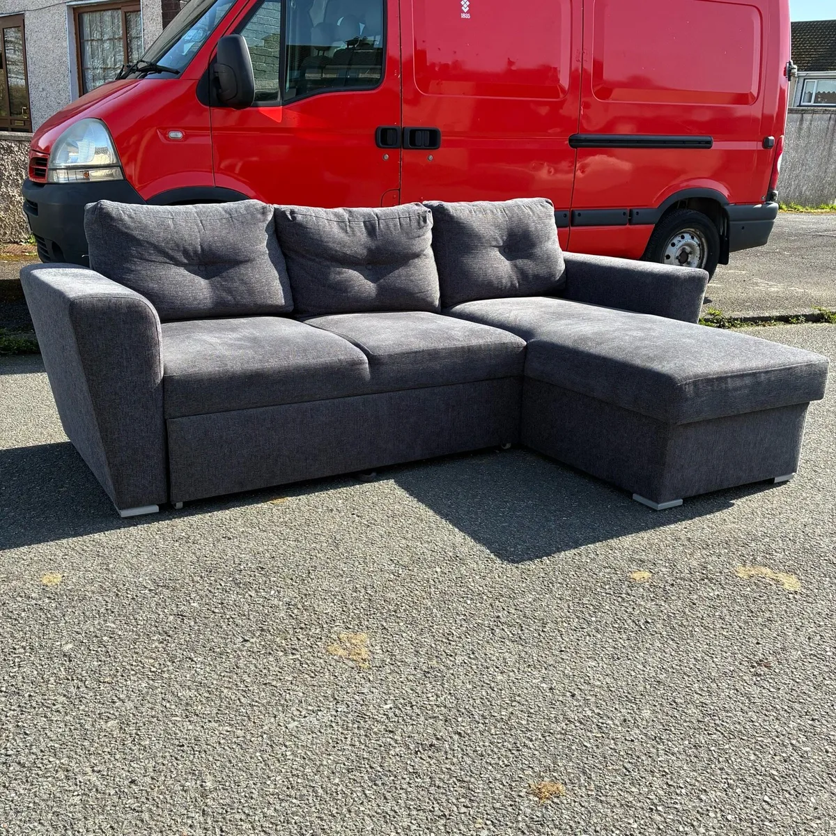 Sofa bed chaise longue dark grey fabric - Image 1