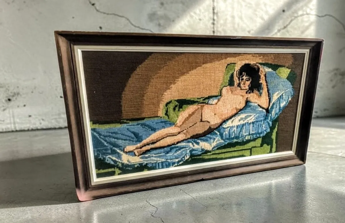 Vintage French tapestry of a nude lady