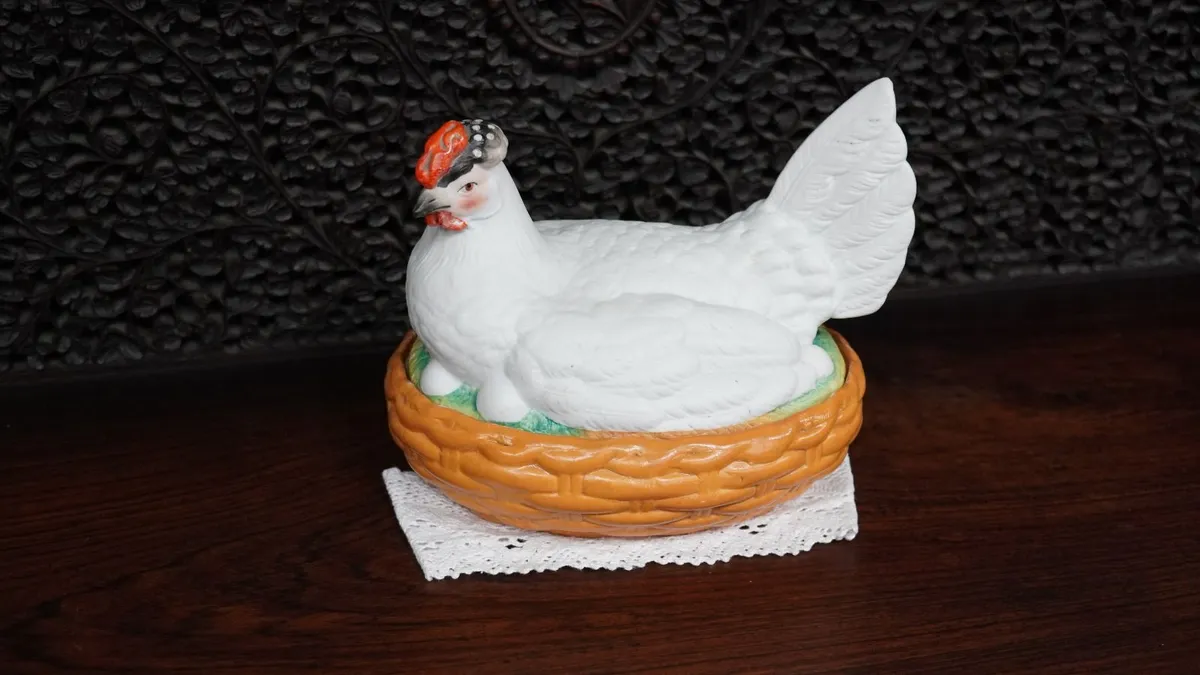 Antique Staffordshire Bisque Porcelain Hen Chicken - Image 1