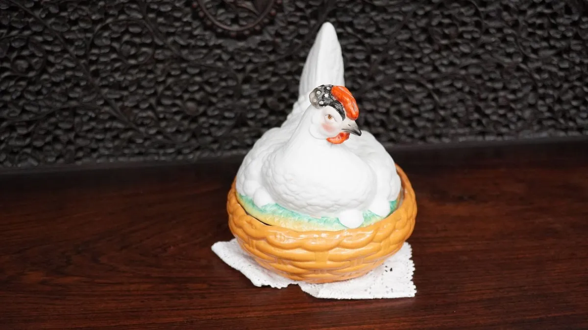 Antique Staffordshire Bisque Porcelain Hen Chicken - Image 2