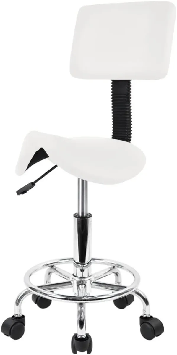 Saddle Stool PU Leather Swivel Back & Footrest - Image 1