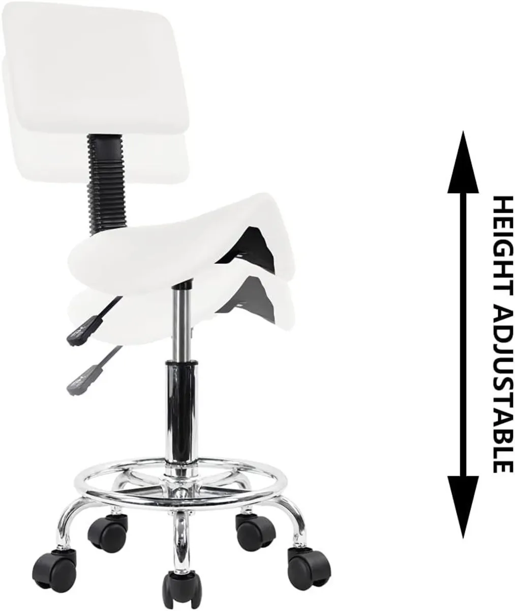 Saddle Stool PU Leather Swivel Back & Footrest - Image 4