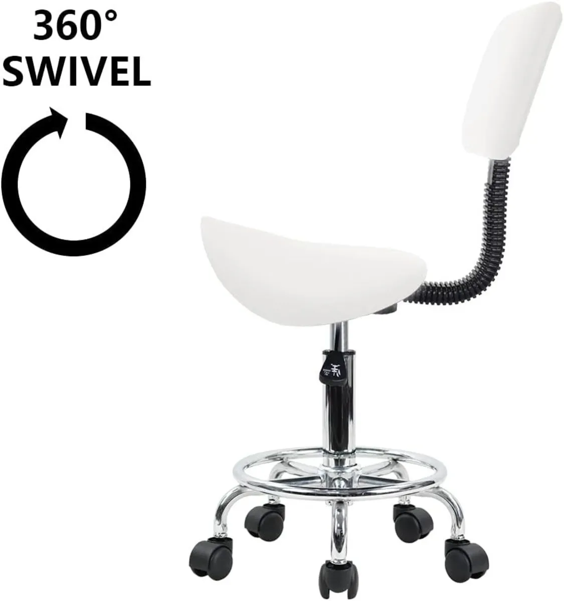 Saddle Stool PU Leather Swivel Back & Footrest - Image 2