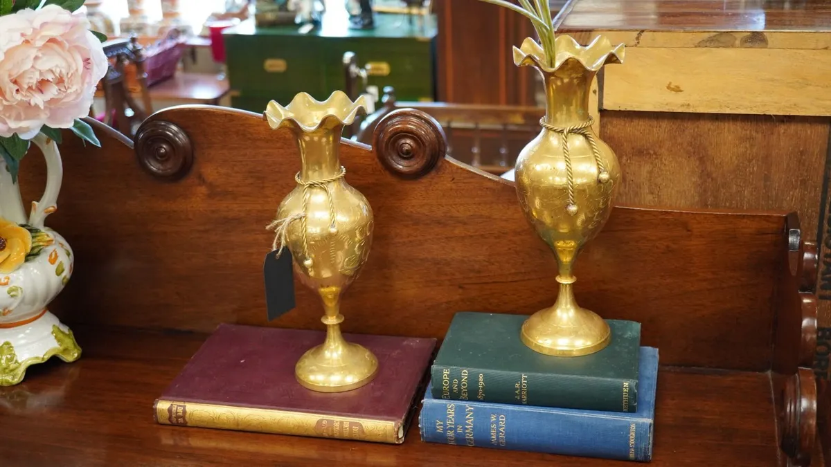 Pair of Polished Brass Vases - Image 1