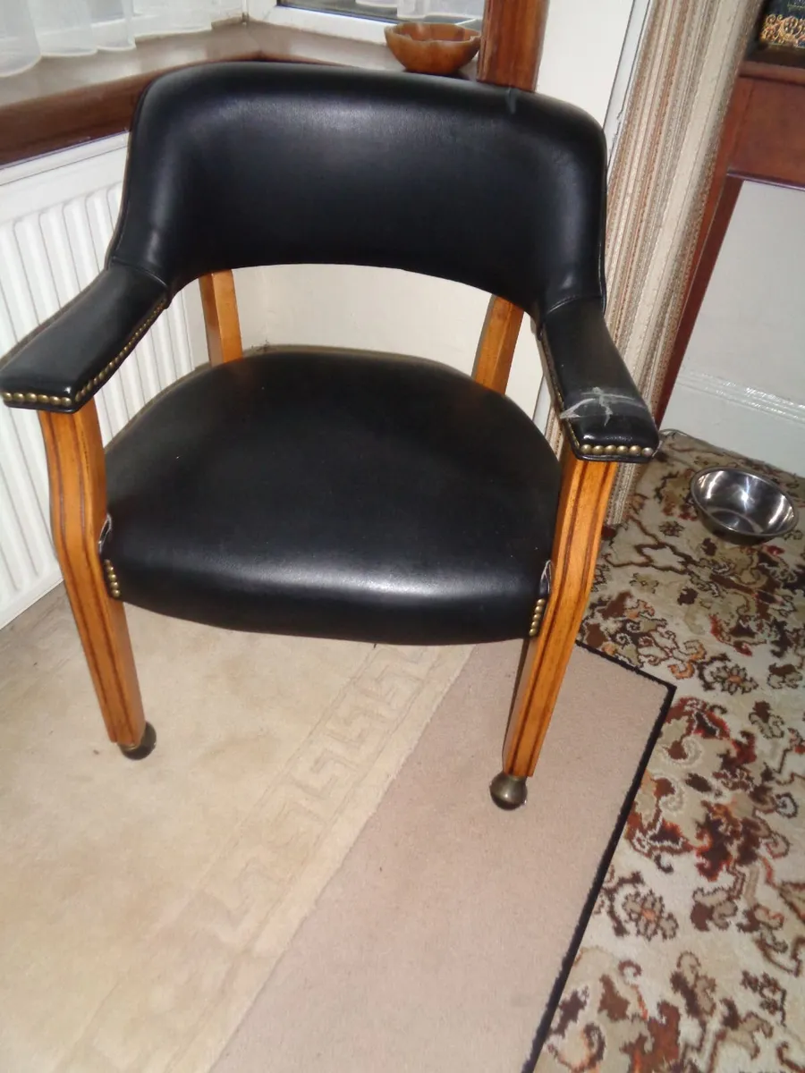 Vintage Faux Leather Arm Chair with Castors - Image 3