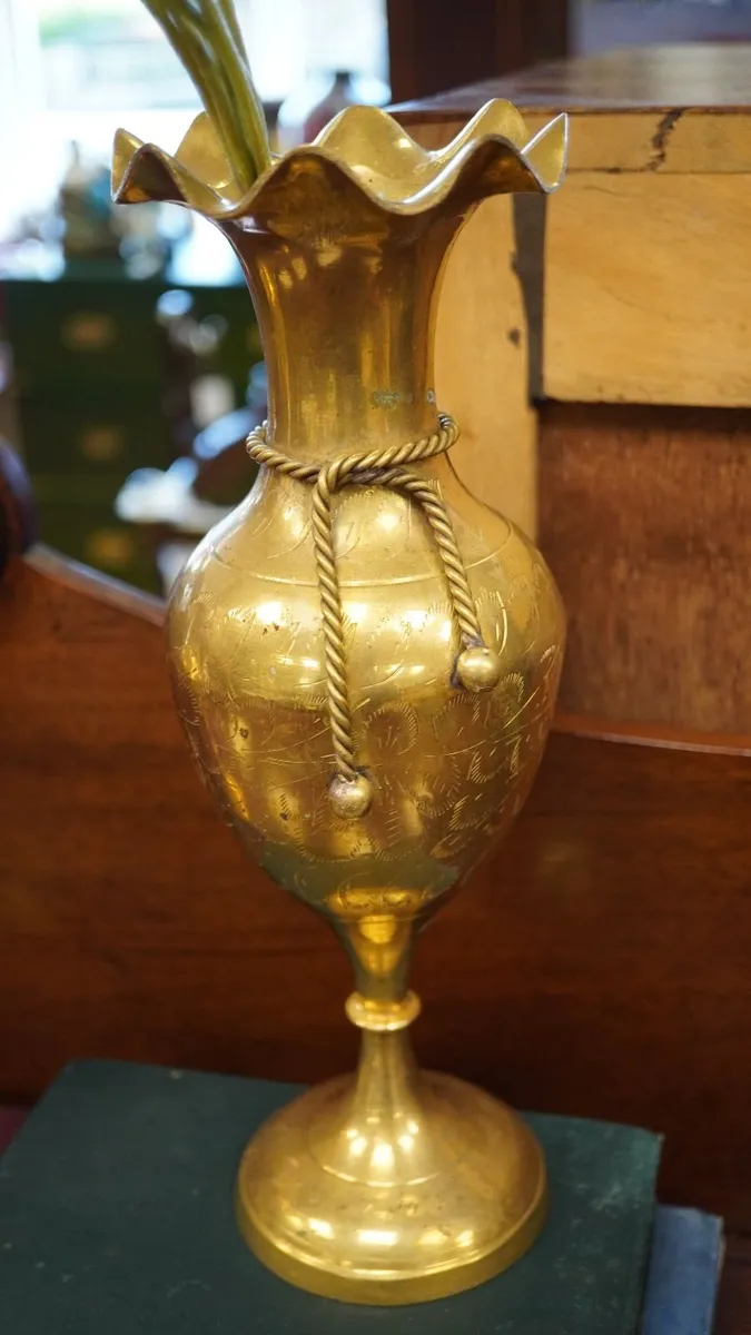 Pair of Polished Brass Vases - Image 2