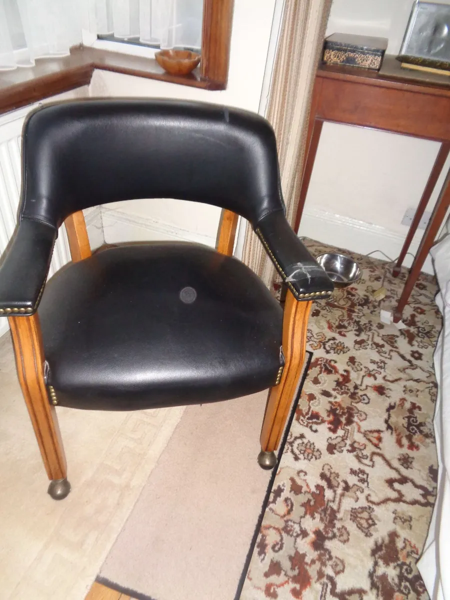 Vintage Faux Leather Arm Chair with Castors - Image 1