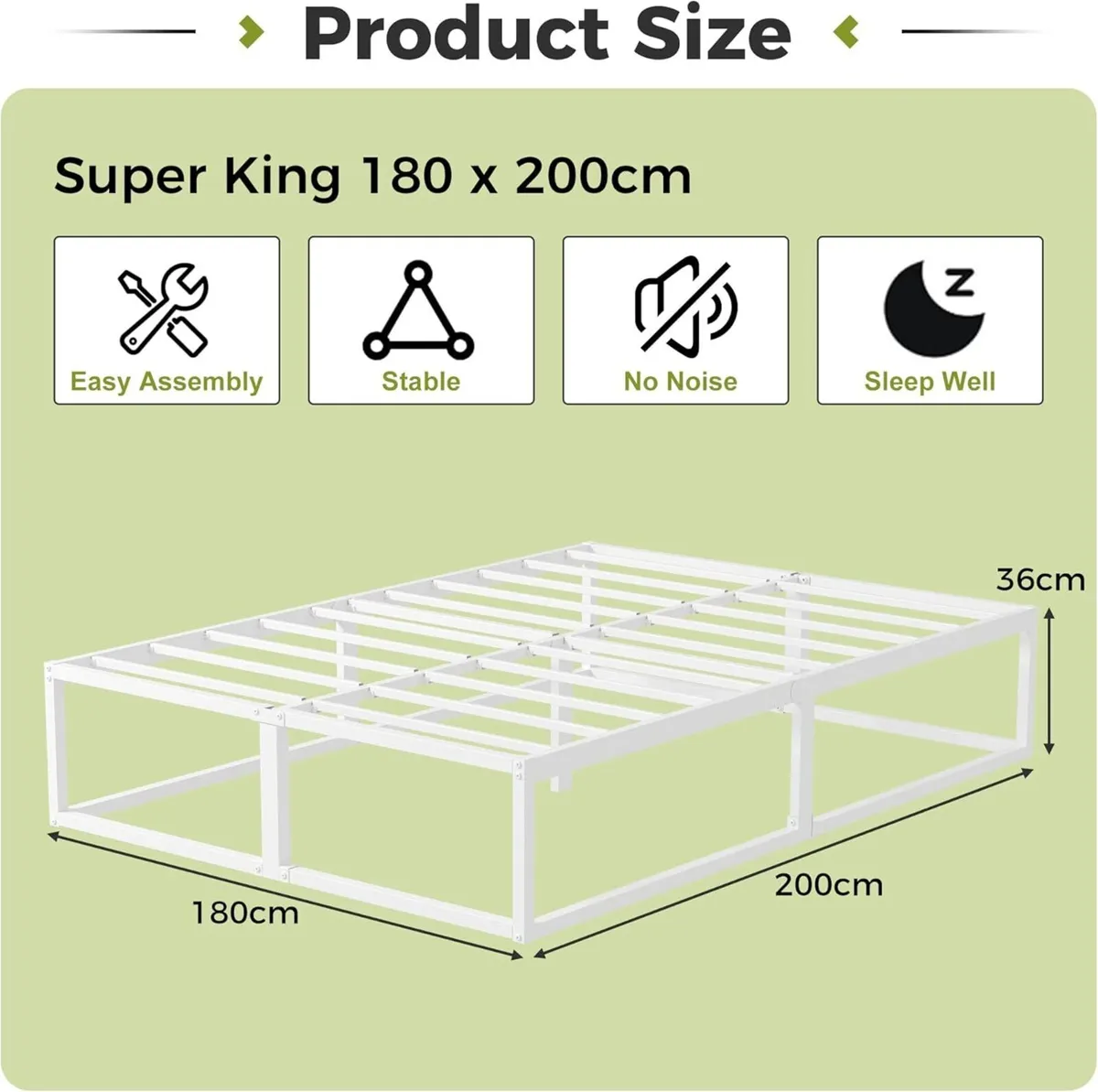 Super King Bed Frame 36cm High with Steel Slats - Image 2