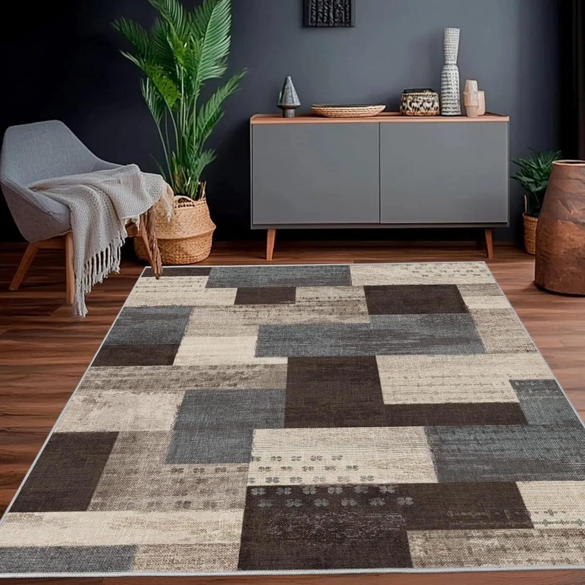 Modern Geometric Patchwork Indoor Area Rug for - Image 1