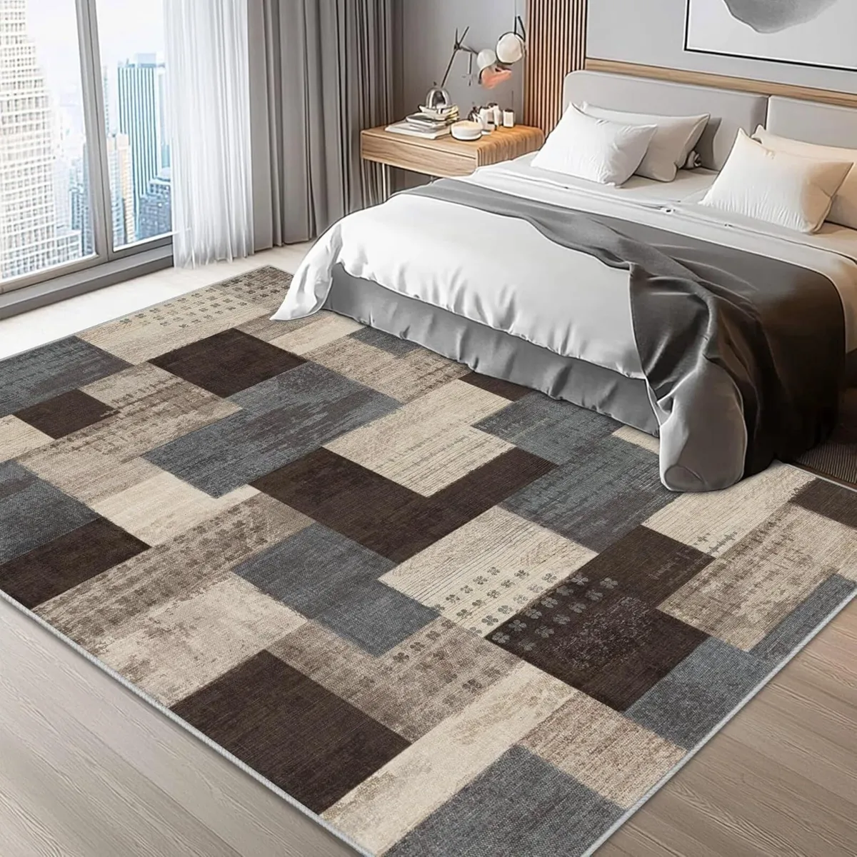 Modern Geometric Patchwork Indoor Area Rug for - Image 4