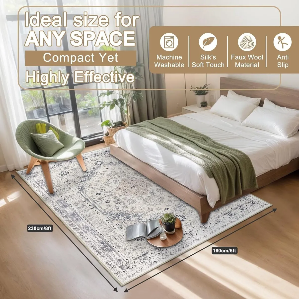 Washable Rugs Living Room 160x230cm Distressed - Image 2