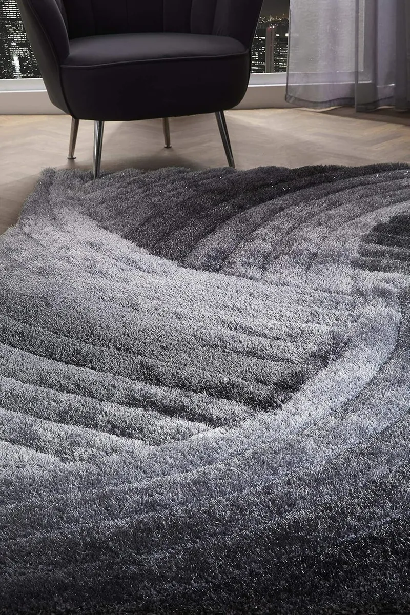 3D SWIRL HEAVYWEIGHT CARVED Shaggy Rug GREY - Image 4