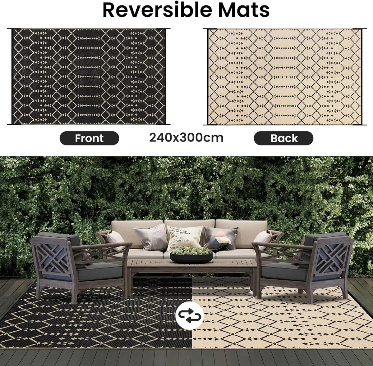 Outdoor Rug 240x300cm Waterproof Reversible - Image 3