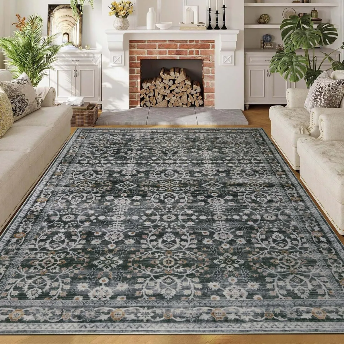 Washable Rugs Living Room Large 160x230 Black for - Image 1