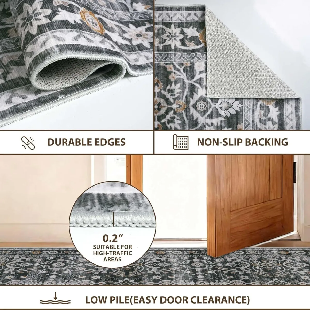 Washable Rugs Living Room Large 160x230 Black for - Image 2