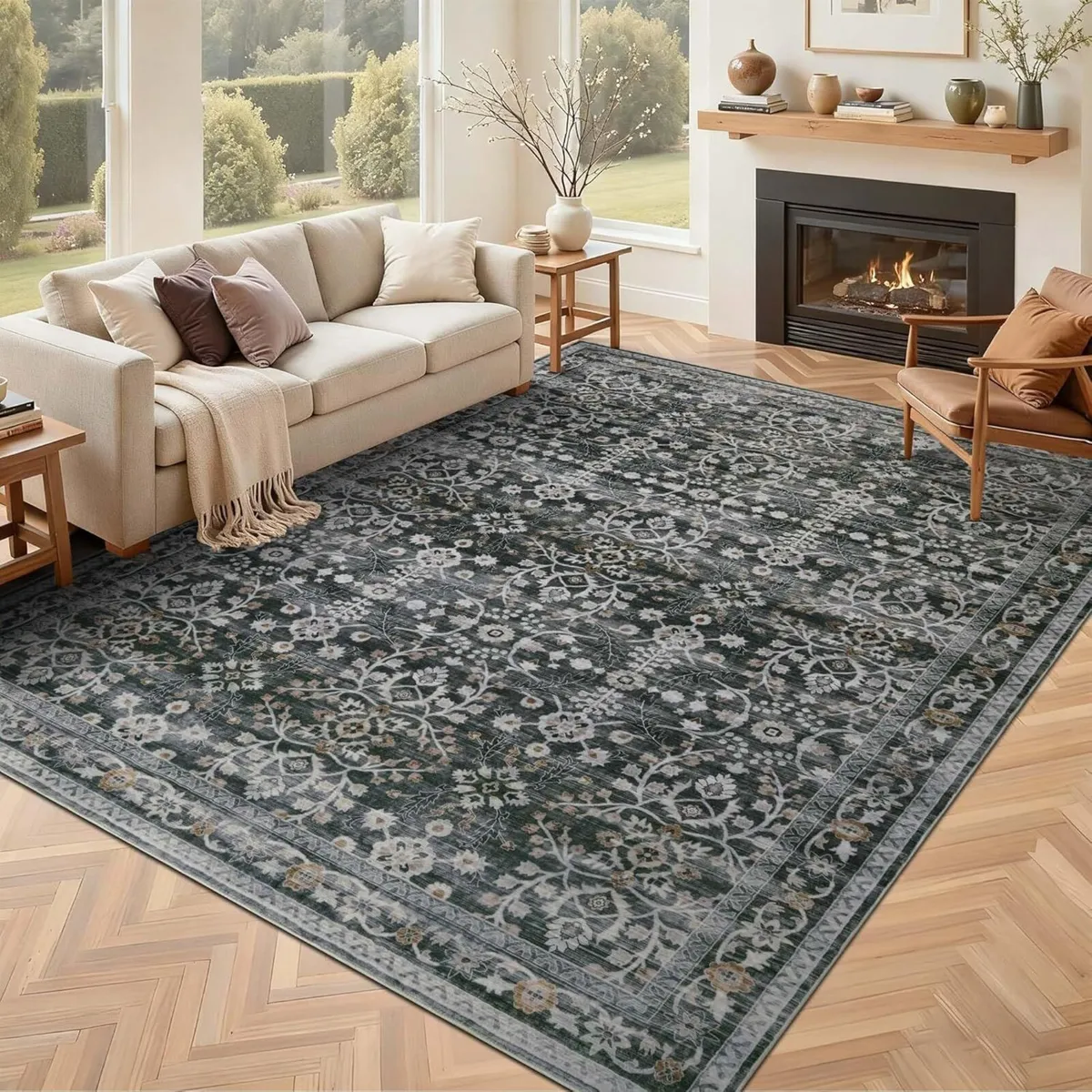 Washable Rugs Living Room Large 160x230 Black for - Image 3