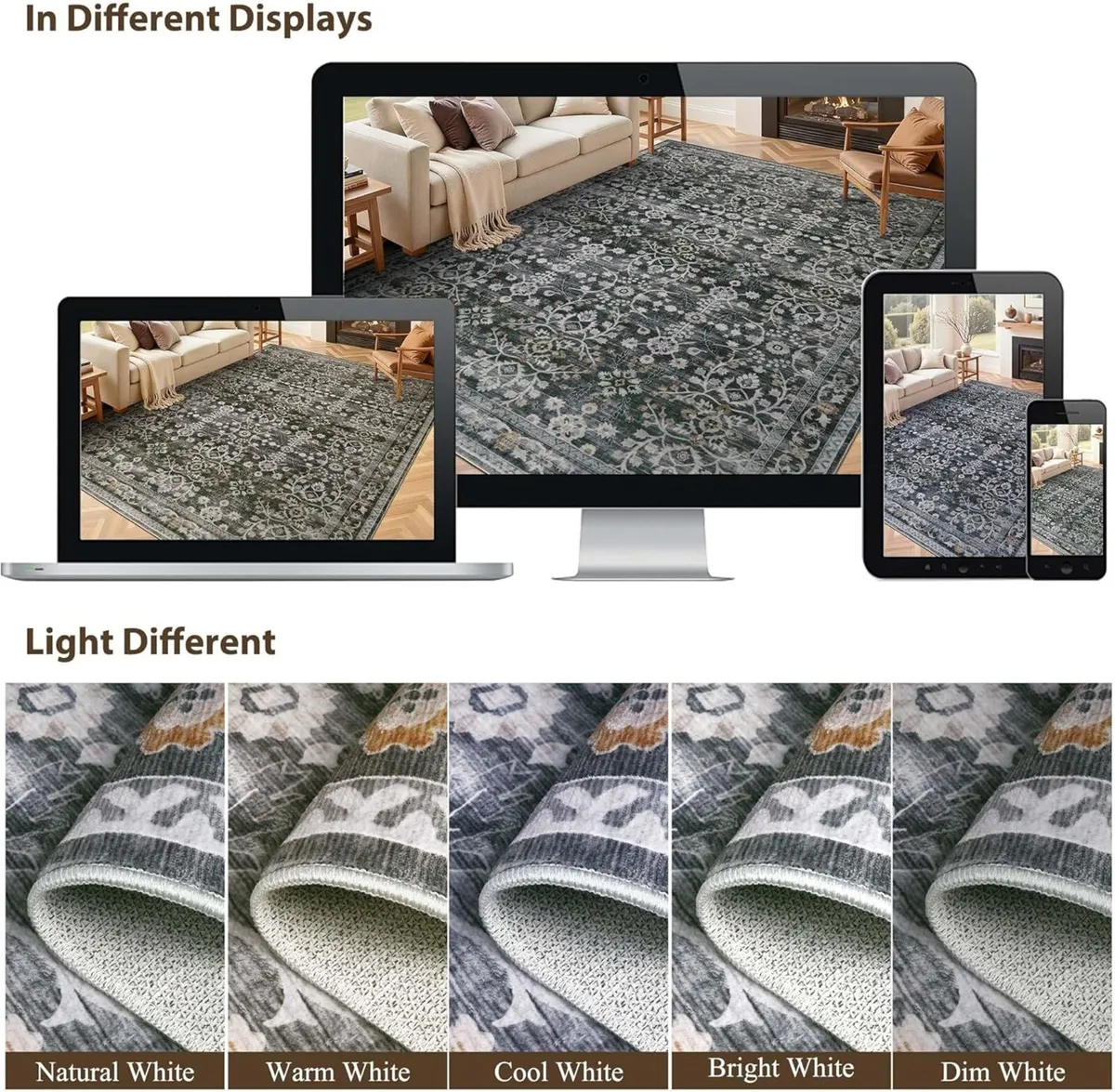 Washable Rugs Living Room Large 160x230 Black for - Image 4