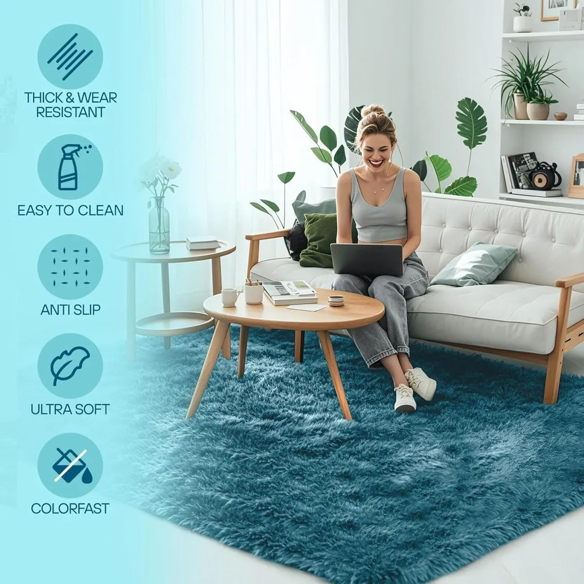 Rugs Living Room - 200x300cm Blue Green Large Rug - Image 4