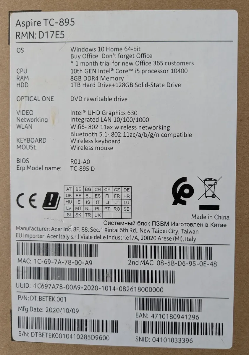 Acer Aspire TC-895 - Image 3