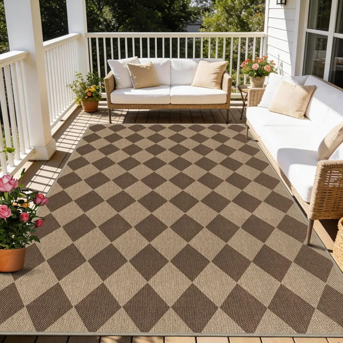 Outdoor Rug 160 x 230 cm Diamond Jute Look - Image 1