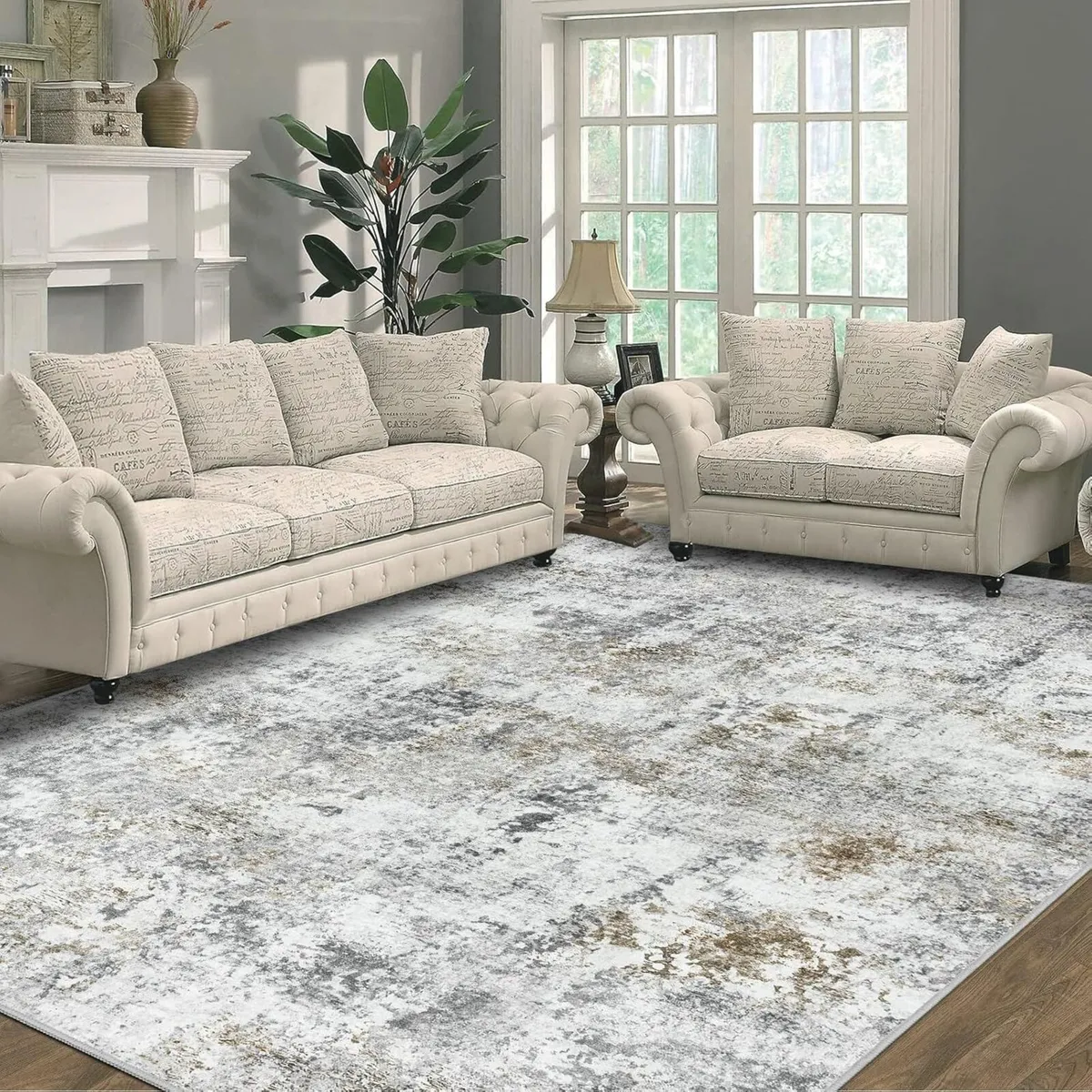 Brown Abstract Area Rug 160x230cm Modern Short - Image 1