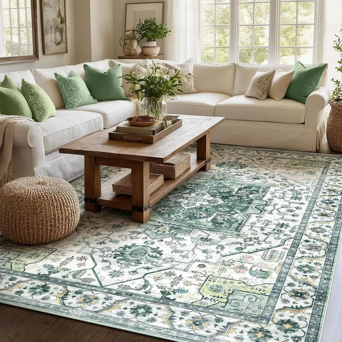 Green Living Room Rug Washable Area Rugs for - Image 1