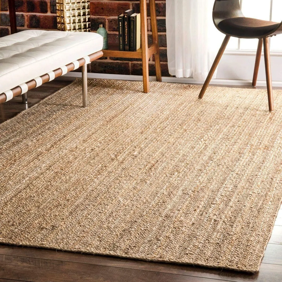 Hand Braided Natural Jute Rug Rectangle Area - Image 1