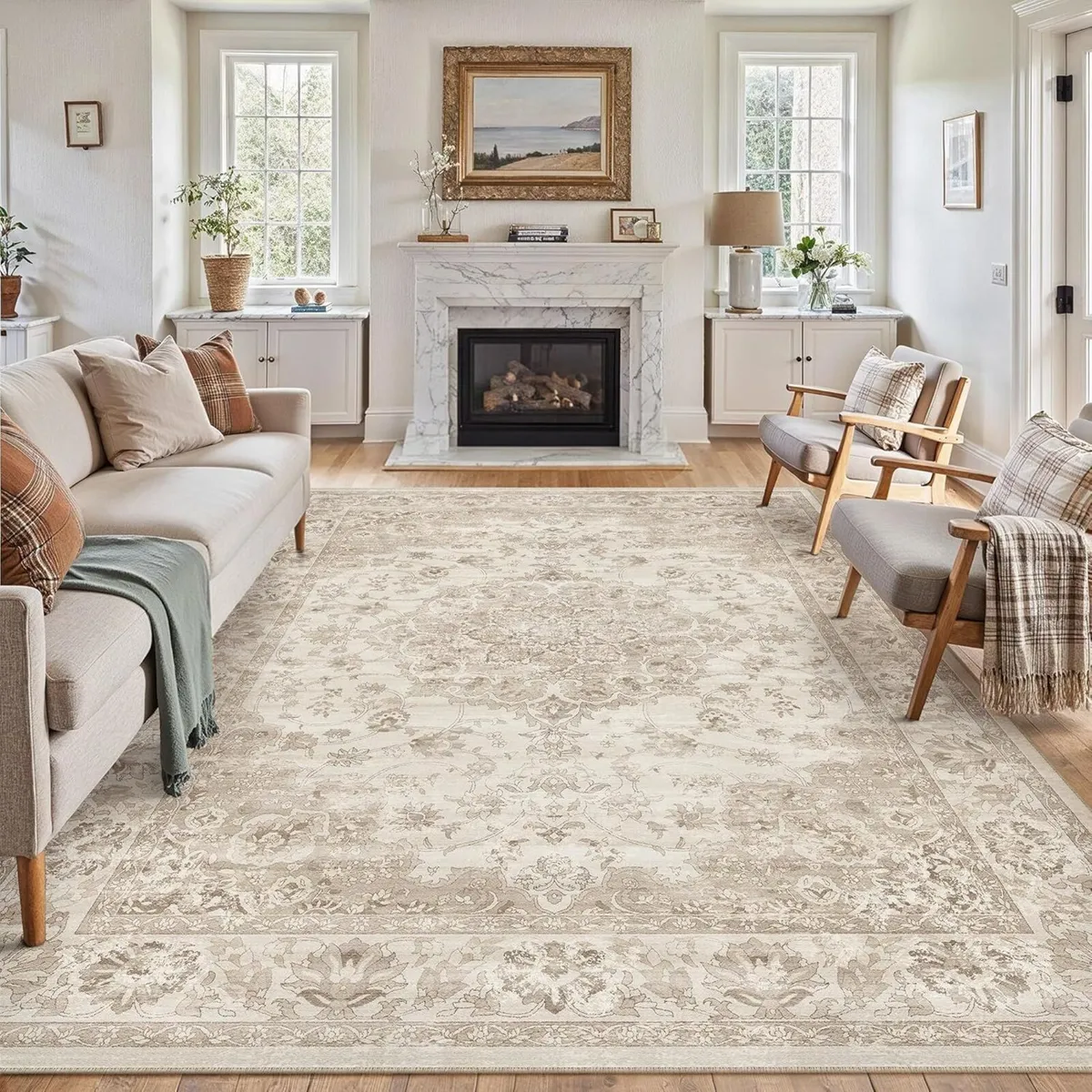 Beige Living Room Area Rug 240x300cm Machine - Image 1