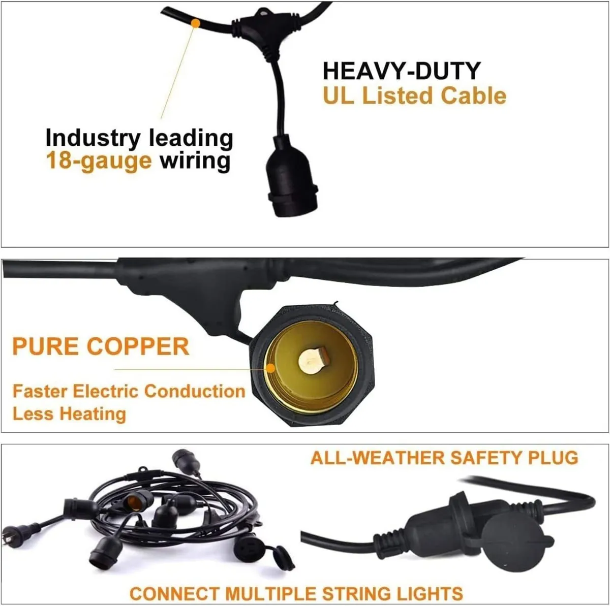 Outdoor String Lights LED 96FT/29m S14 2Pack 48FT - Image 4