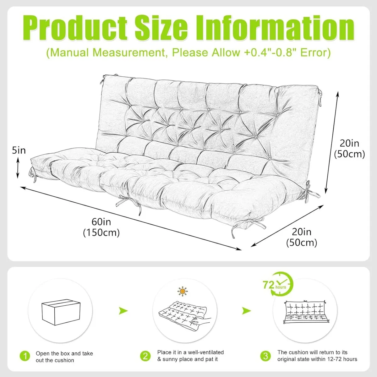 Garden Swing Cushions 3 Seater 12cm Thick Outdoor - Image 2