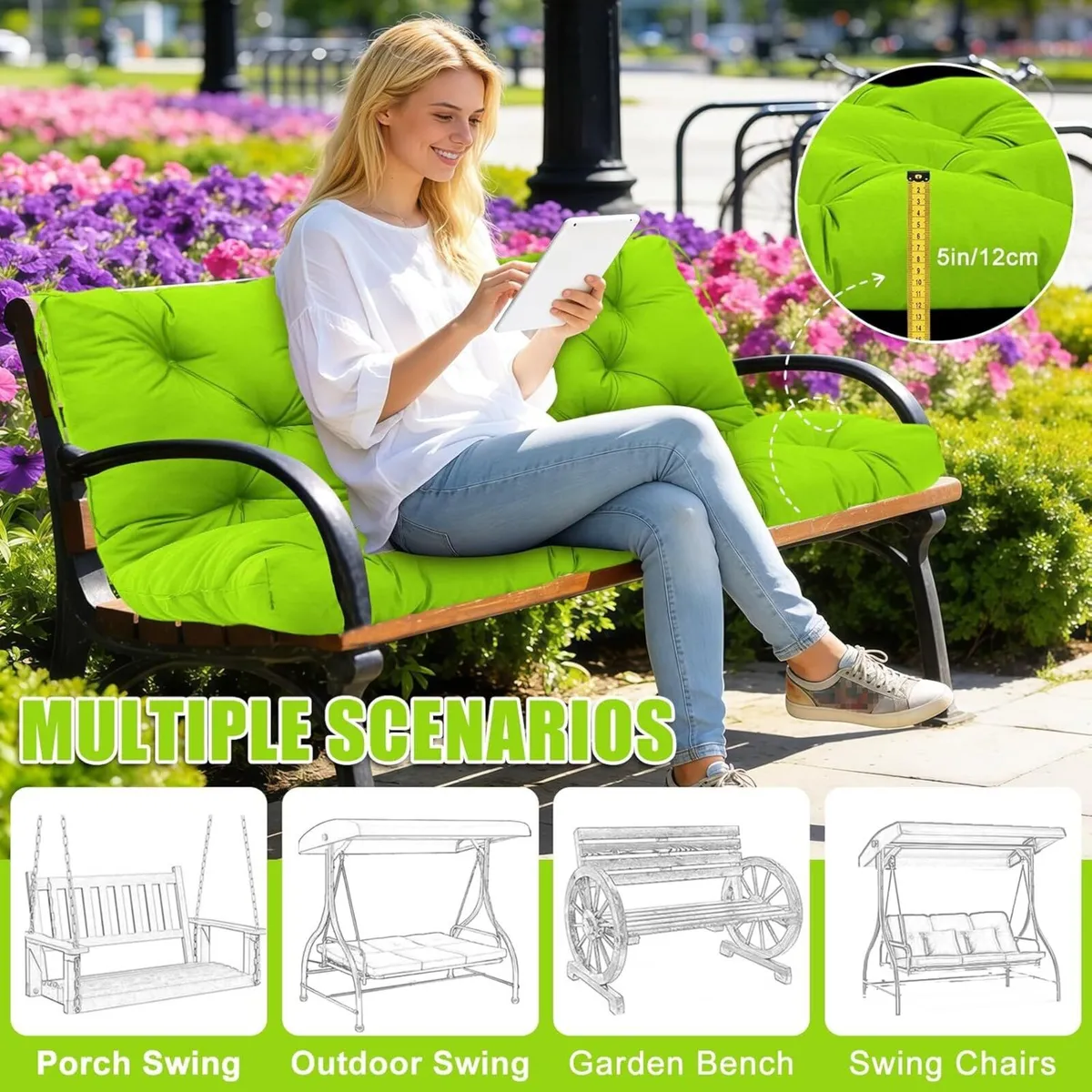Garden Swing Cushions 3 Seater 12cm Thick Outdoor - Image 4