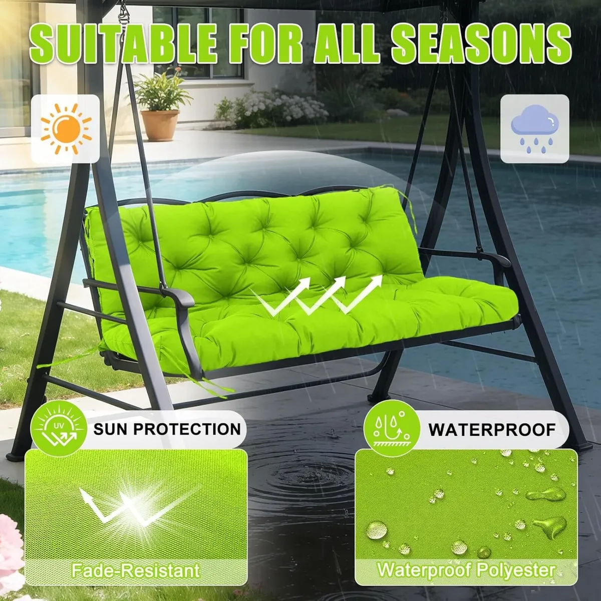 Garden Swing Cushions 3 Seater 12cm Thick Outdoor - Image 3