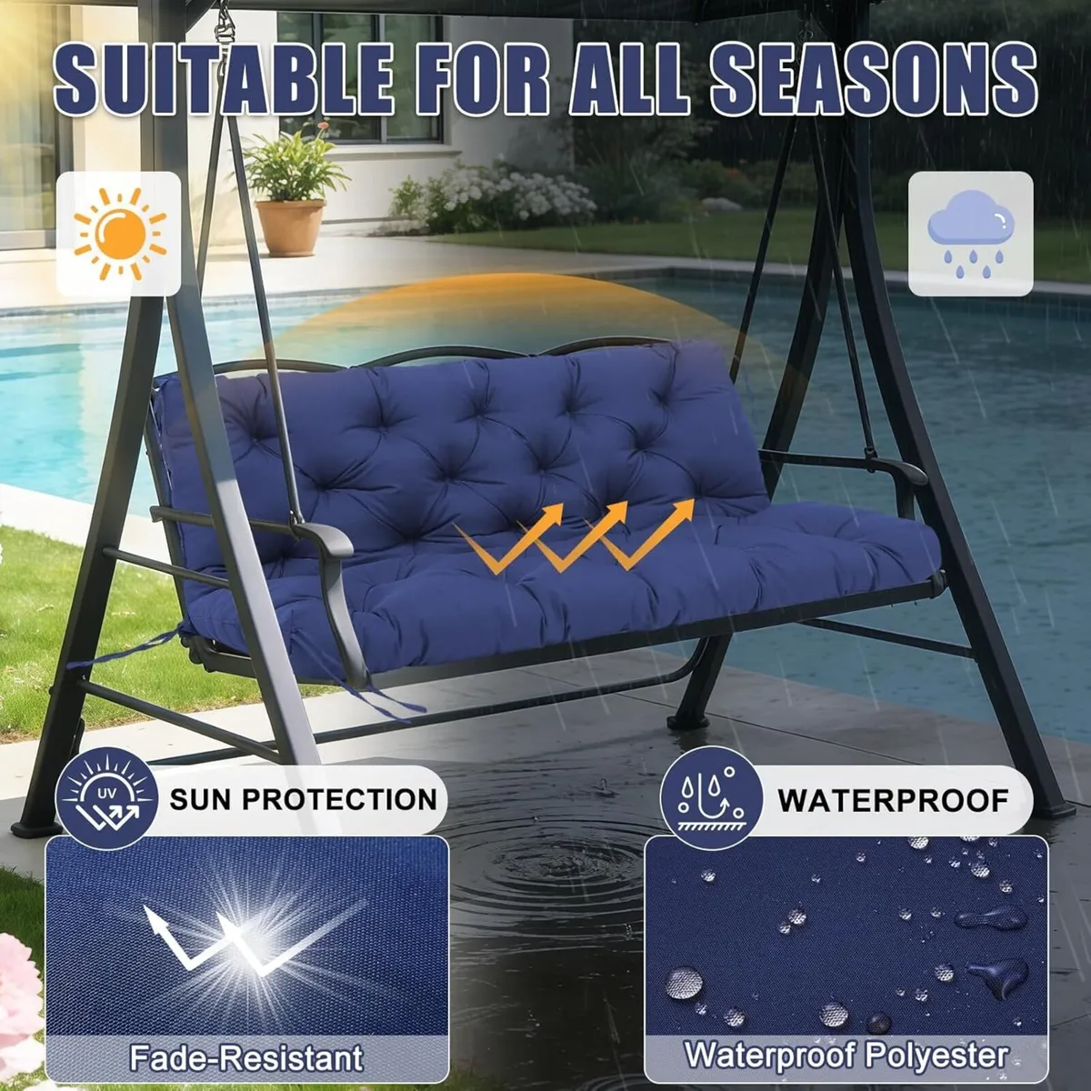 Garden Swing Cushions 3 Seater 12cm Thick Outdoor - Image 3