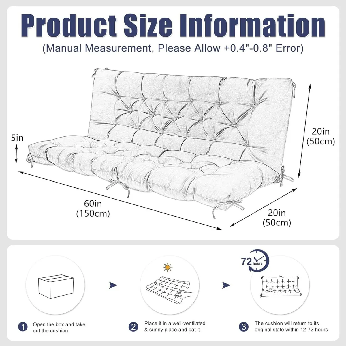 Garden Swing Cushions 3 Seater 12cm Thick Outdoor - Image 2