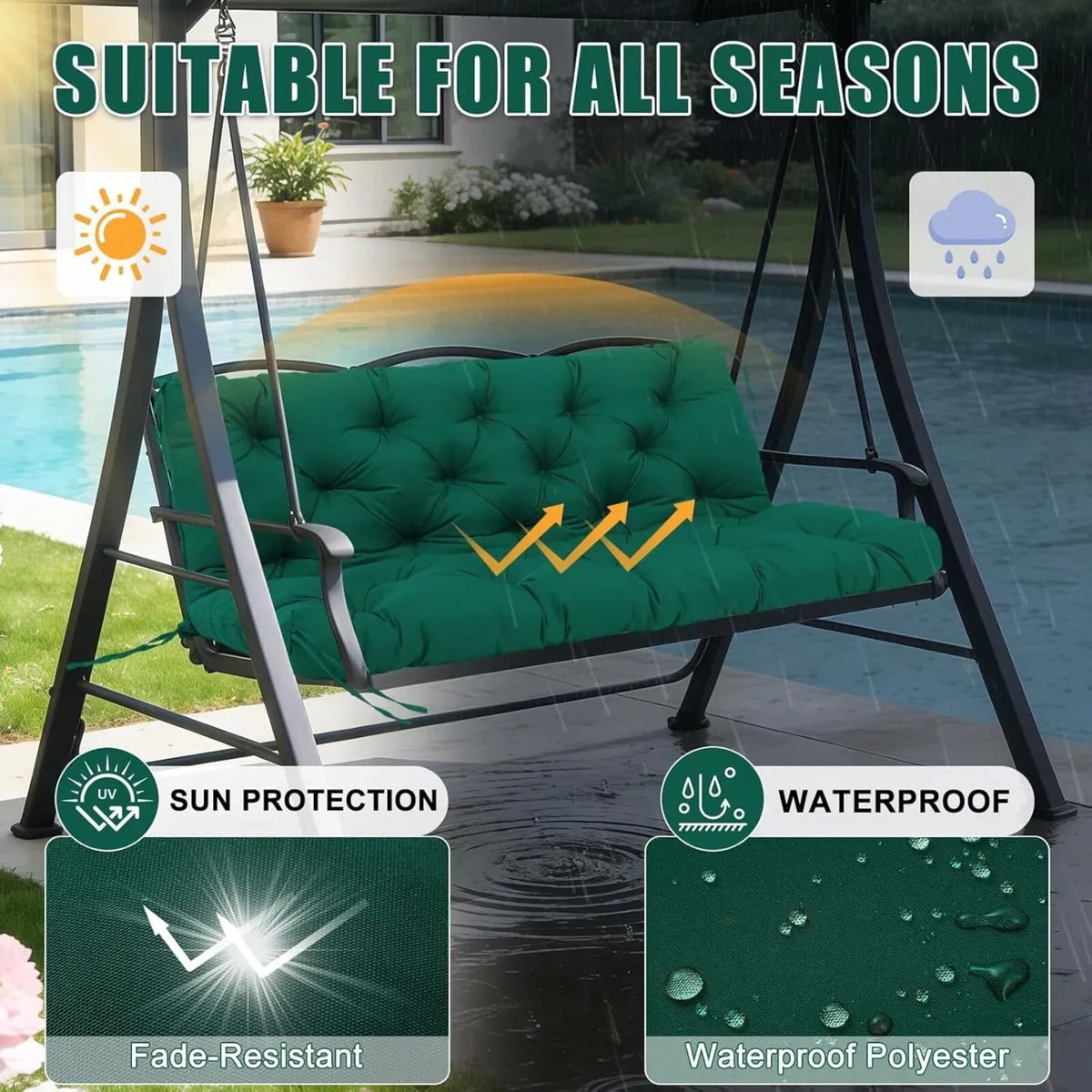 Garden Swing Cushions 3 Seater 150cm Outdoor - Image 3