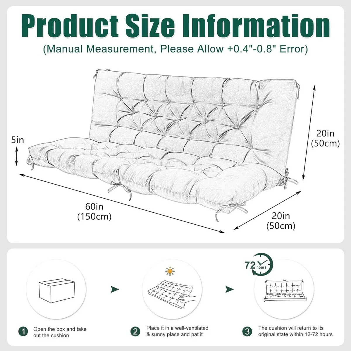 Garden Swing Cushions 3 Seater 150cm Outdoor - Image 2