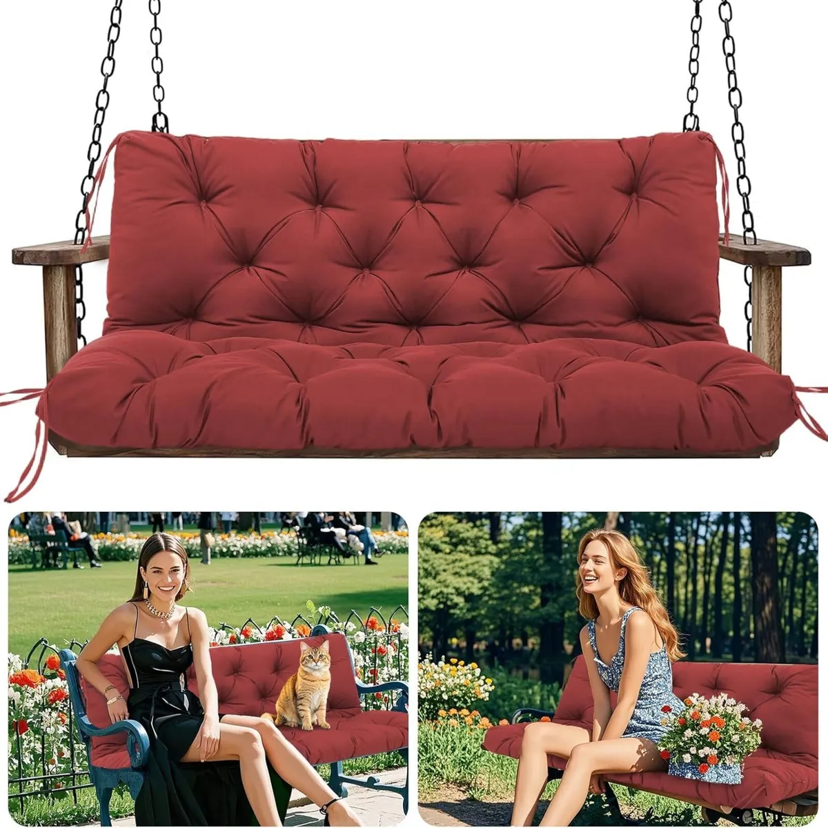Garden Swing Cushions 3 Seater Waterproof Bench - Image 1