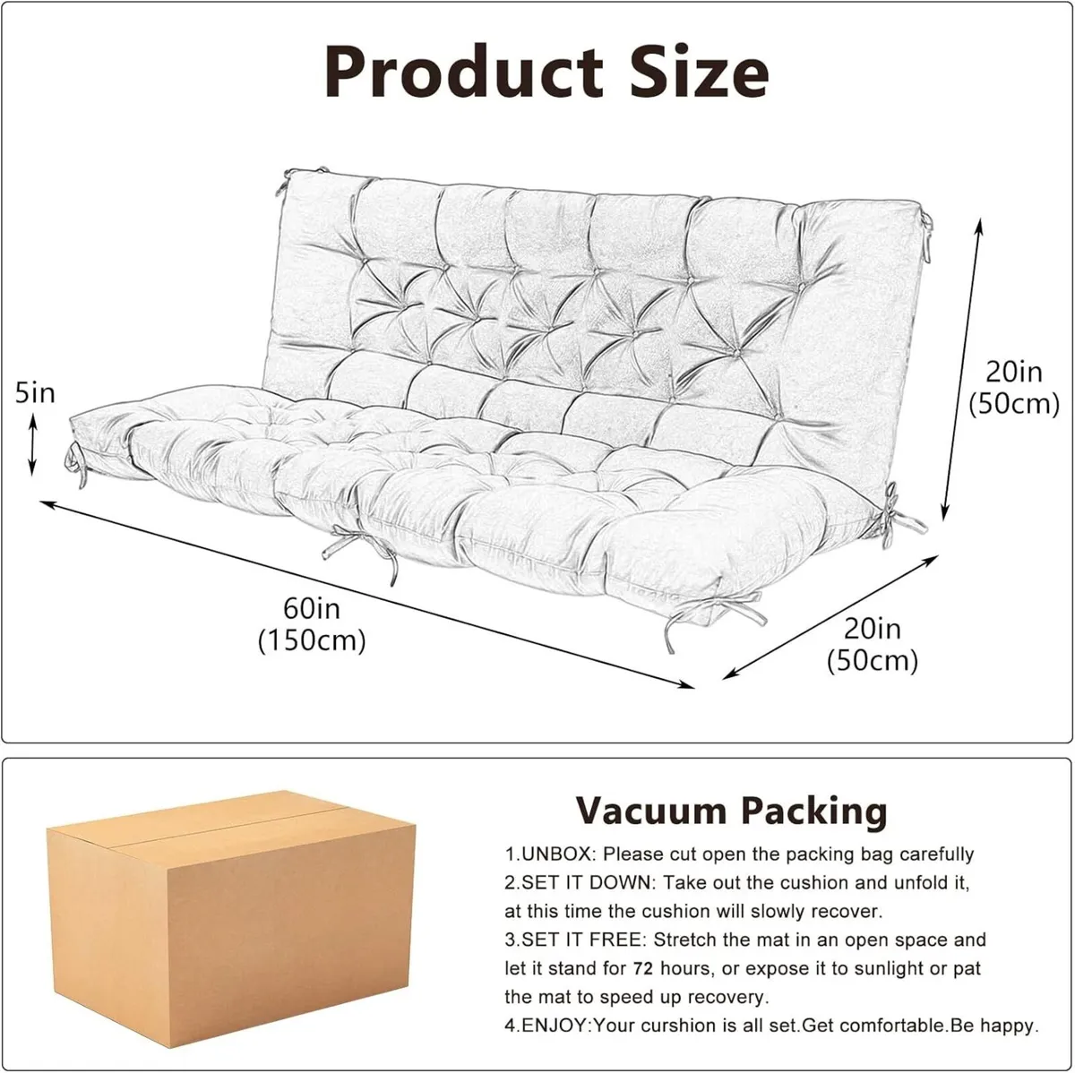 Garden Swing Cushions 3 Seater Waterproof Bench - Image 2