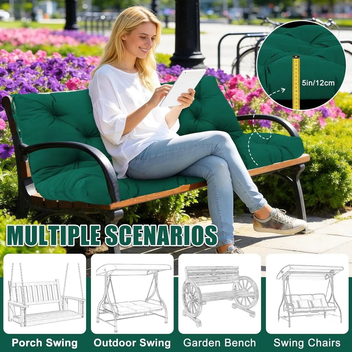 Garden Swing Cushions 3 Seater 150cm Outdoor - Image 4