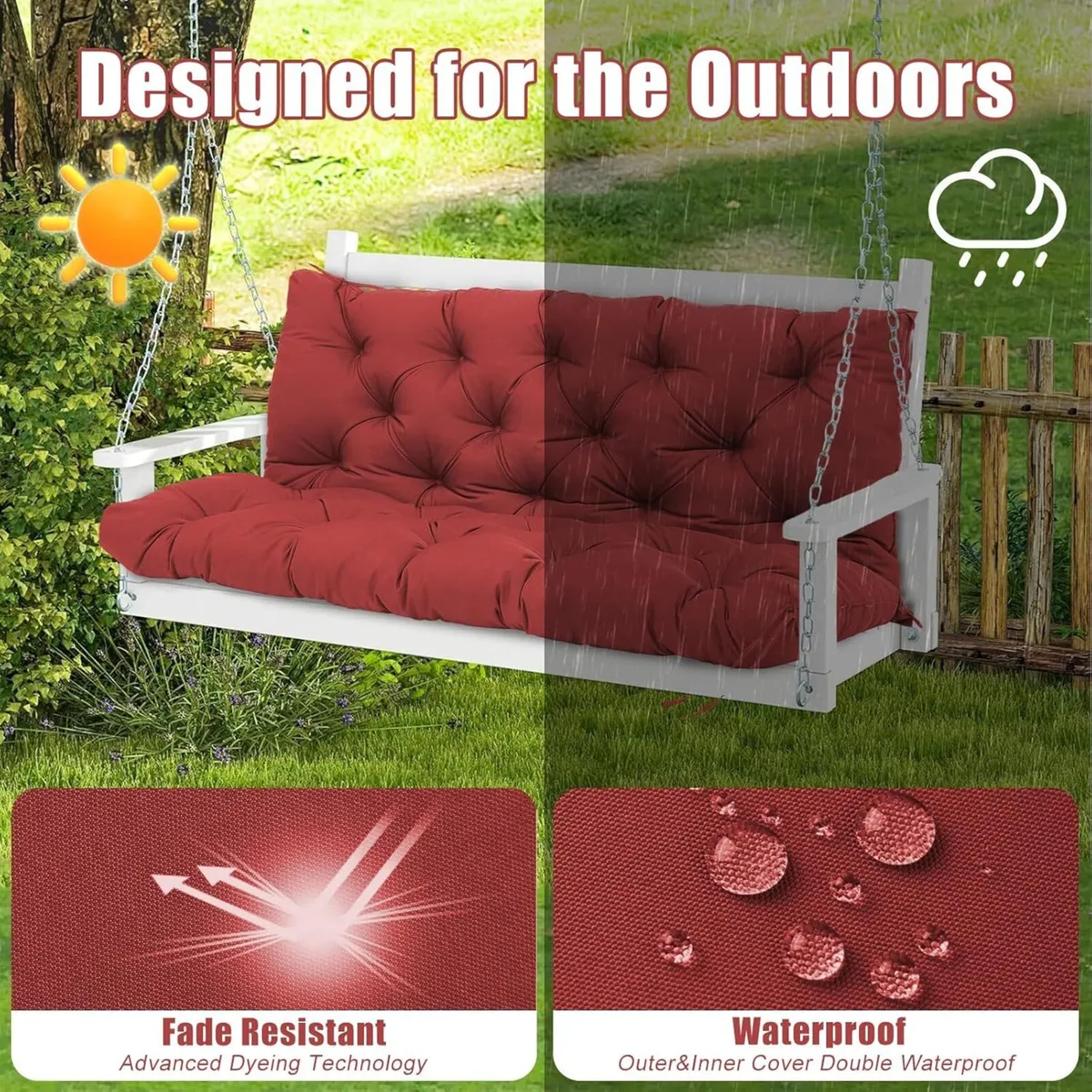 Garden Swing Cushions 3 Seater Waterproof Bench - Image 3