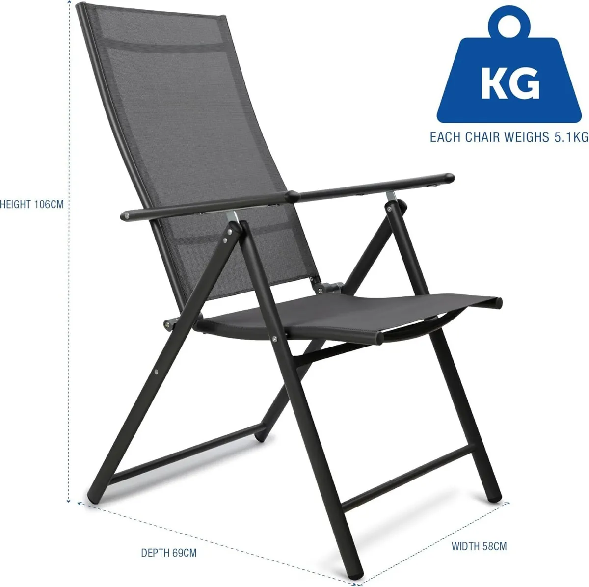 Folding Garden Chairs - Set of 2 High Back - Image 3